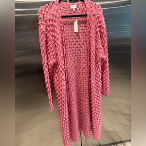 Pink Knit Long Cardigan